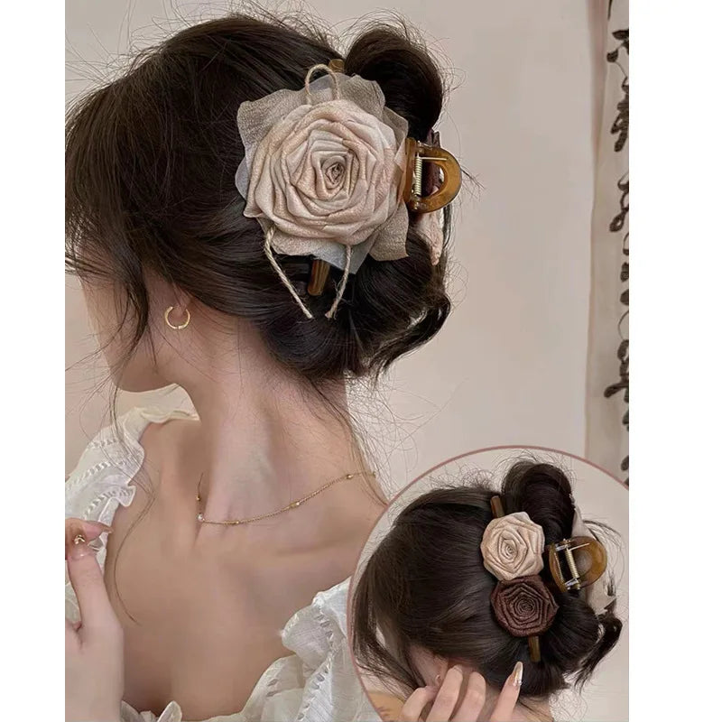 Ladies' Hair Clip Retro French Gentle Elegant headwear Rose Flower Clip Meilad Trendy Claw Clips Fashionable Women's Accessories