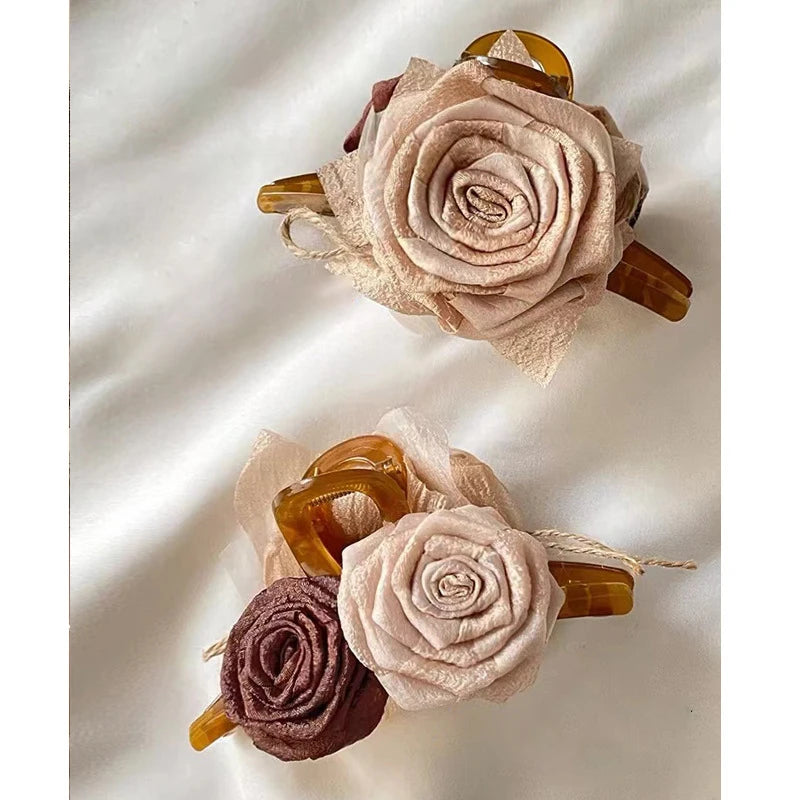 Ladies' Hair Clip Retro French Gentle Elegant headwear Rose Flower Clip Meilad Trendy Claw Clips Fashionable Women's Accessories