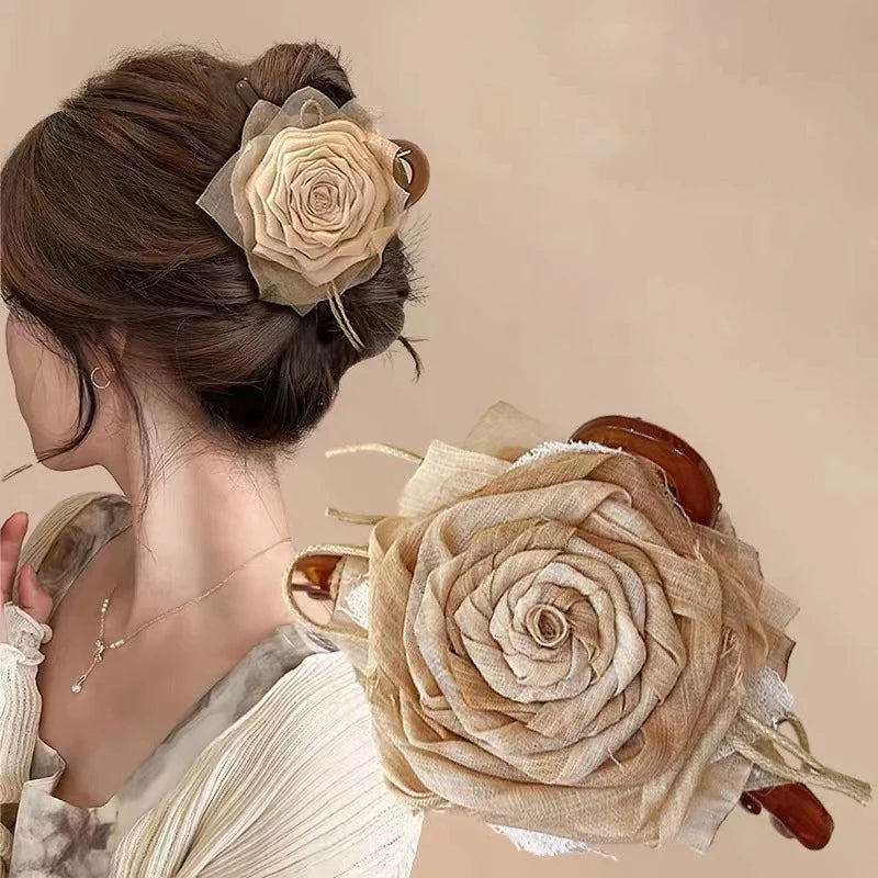 Ladies' Hair Clip Retro French Gentle Elegant headwear Rose Flower Clip Meilad Trendy Claw Clips Fashionable Women's Accessories